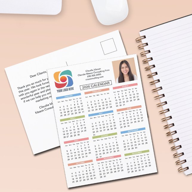 Custom Business Logo 2026 Calendar Marketing Postcard (Creator Uploaded)