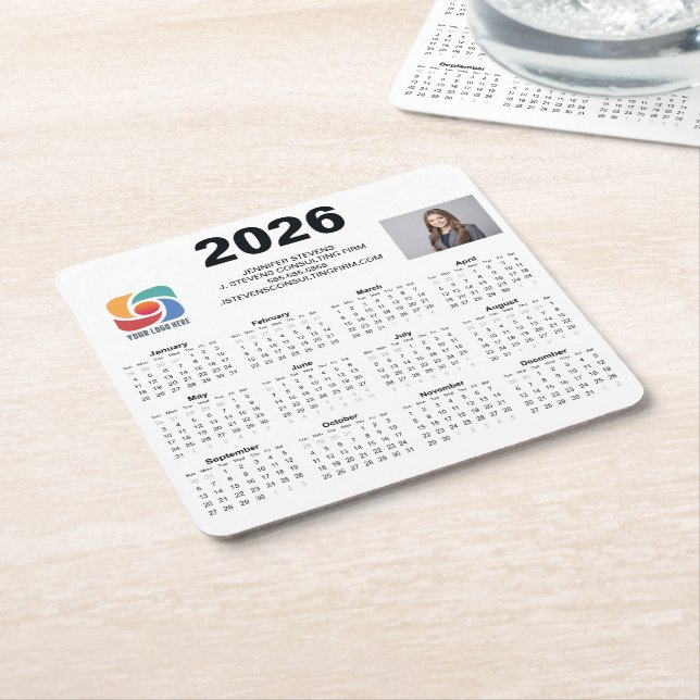 Custom Business Logo 2026 Company Calendar Square Paper Coaster (Angled)