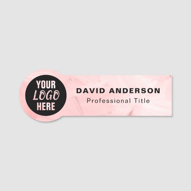 Custom Business Logo Abstract Pink Name Tag (Front)