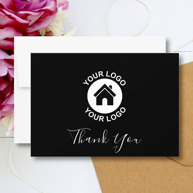 Custom Business Logo And Message Black Thank You Card (Creator Uploaded)
