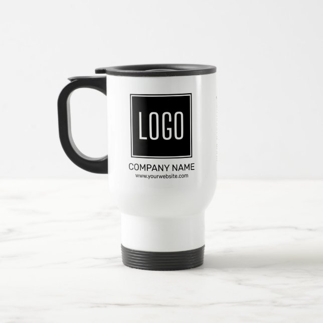 Custom Business Logo and QR Code Personalised Travel Mug (Left)