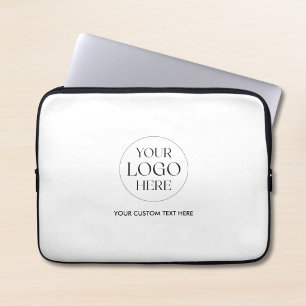 Custom Business Logo and Text Black White Modern Laptop Sleeve