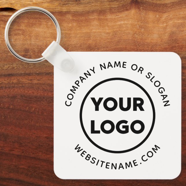 Custom Business Logo and Text Corporate Swag White Key Ring (Front)