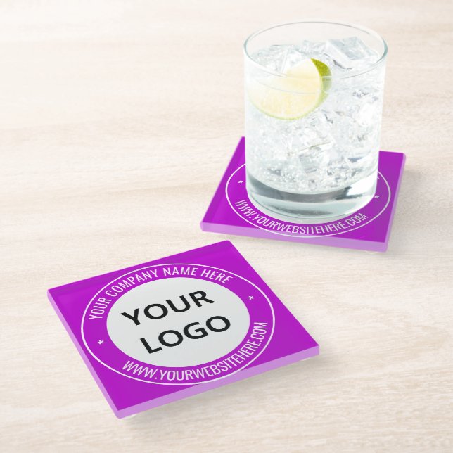 Custom Business Logo and Text Glass Coaster (Angled)