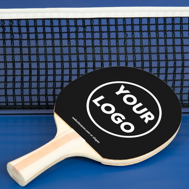 Custom Business Logo and Website Branded Black Ping Pong Paddle (Insitu)