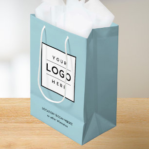 Custom Business Logo Aqua Blue Branded Medium Gift Bag