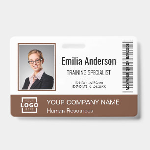 Custom Business Logo Bar Code Employee Photo Brown ID Badge