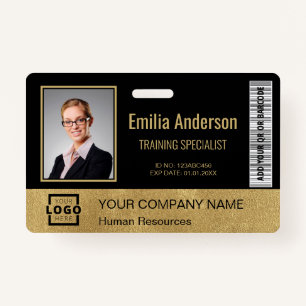 Custom Business Logo Bar Code Employee Photo Gold ID Badge