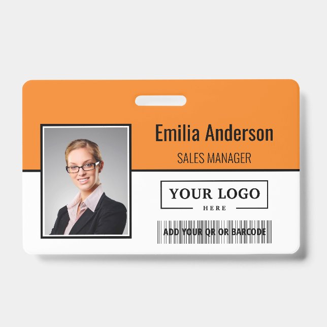 Custom Business Logo Barcode Employee Photo ID Badge (Front)