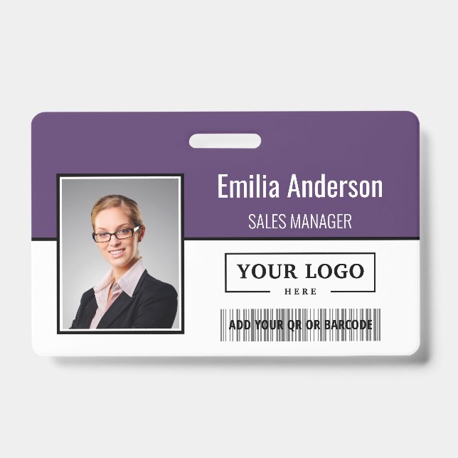 Custom Business Logo Barcode Employee Photo ID Badge (Front)