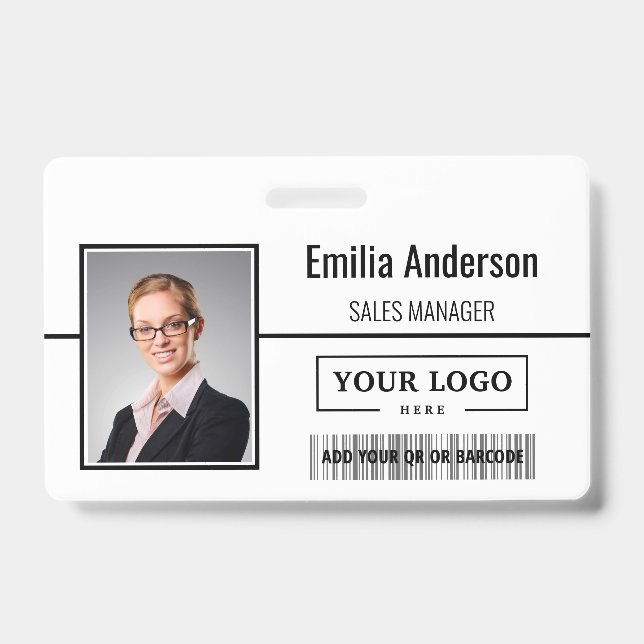 Custom Business Logo Barcode Employee Photo ID Badge (Front)