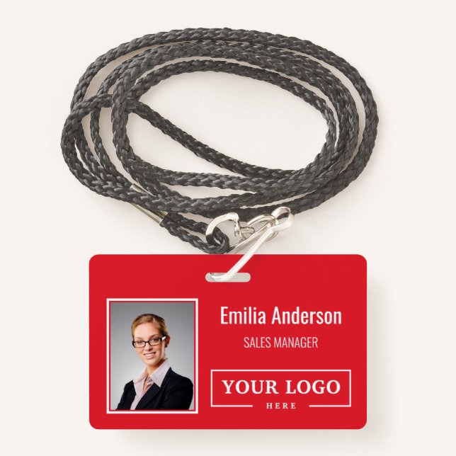 Custom Business Logo Barcode Employee Photo ID Badge (Front with Lanyard)