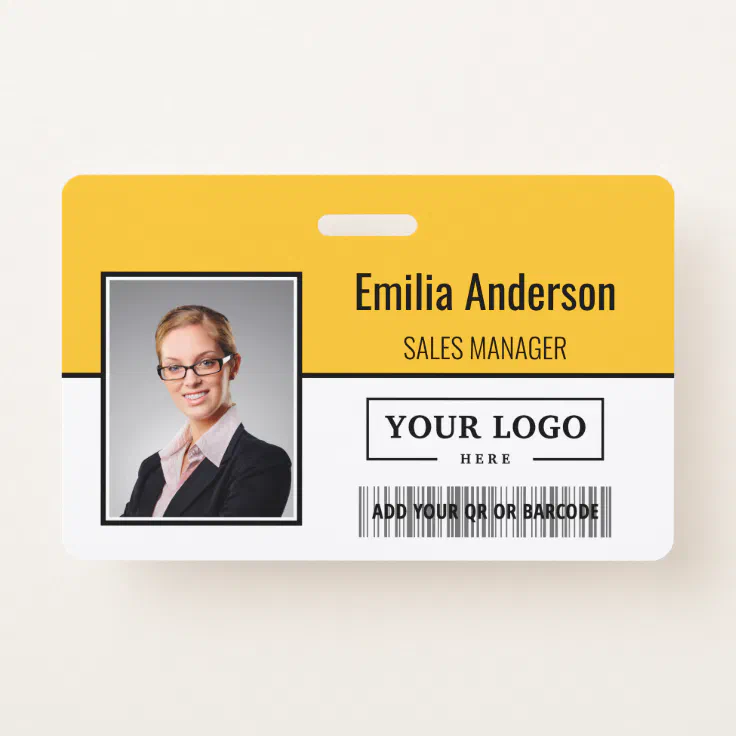 Custom Business Logo Barcode Employee Photo ID Badge | Zazzle