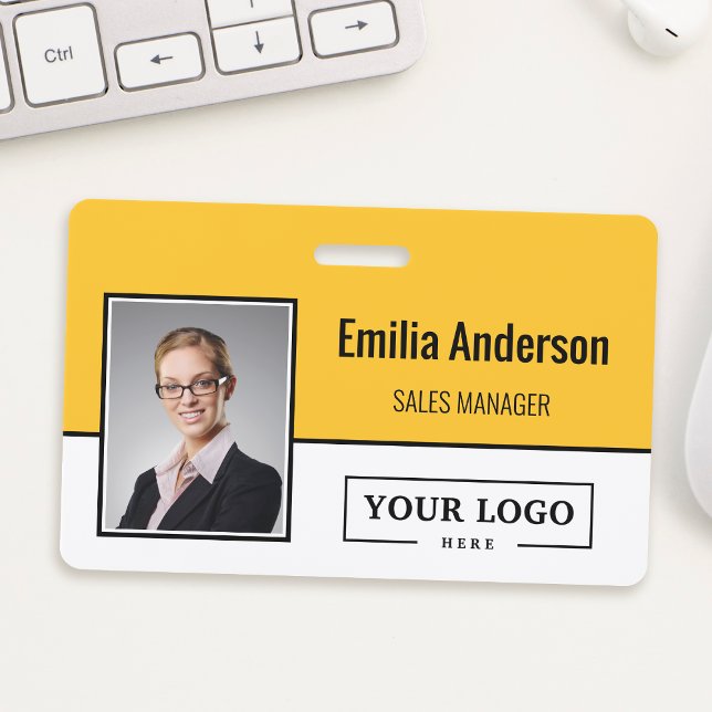 Custom Business Logo Barcode Employee Photo ID Badge (This badge is a convenient way to identify your staff. It has your logo, a photo and barcode.)