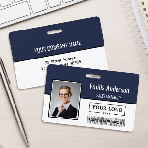 Custom Business Logo Barcode Employee Photo ID Badge