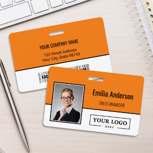 Custom Business Logo Barcode Employee Photo ID Badge