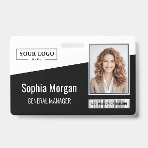 Custom Business Logo Barcode Photo Employee Black ID Badge