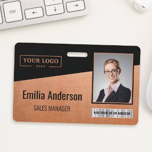 Custom Business Logo Barcode Photo Employee Copper ID Badge