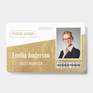 Custom Business Logo Barcode Photo Employee Gold ID Badge