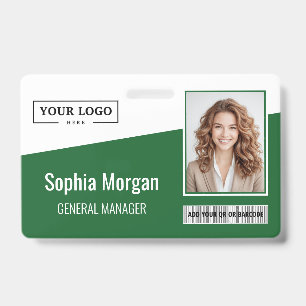 Custom Business Logo Barcode Photo Employee Green ID Badge