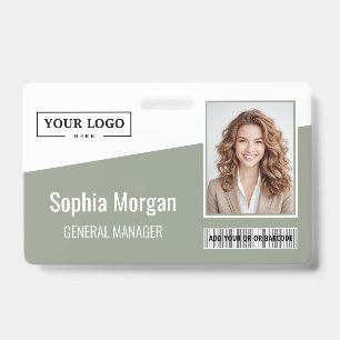 Custom Business Logo Barcode Photo Employee Green ID Badge