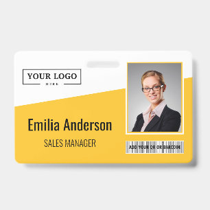 Custom Business Logo Barcode Photo Employee Yellow ID Badge