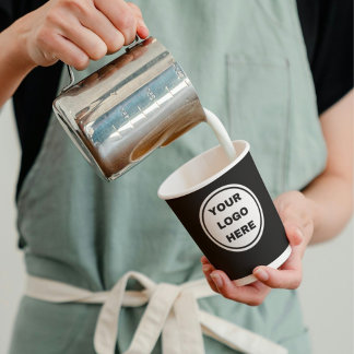 Custom Business Logo Barista Clean Black & White Paper Cups