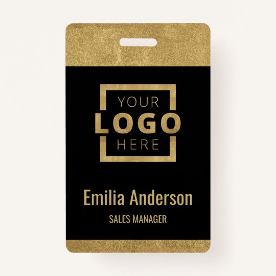 Custom Business Logo Basic Barcode Employee Gold ID Badge Zazzle.co.uk