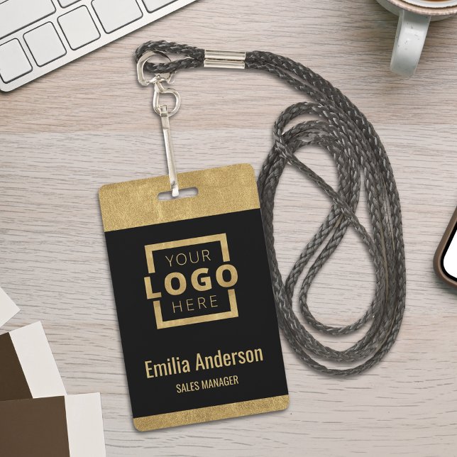 Custom Business Logo Basic Barcode Employee Gold ID Badge (Creator Uploaded)