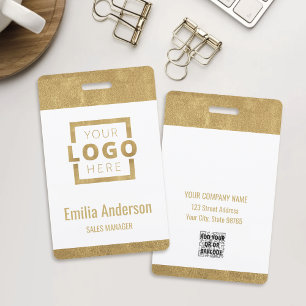 Custom Business Logo Basic Barcode Employee Gold ID Badge