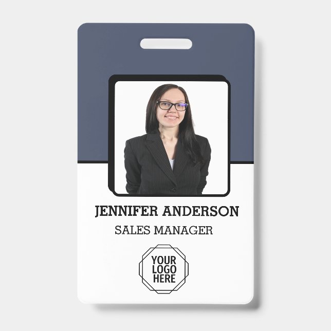 Custom Business Logo Basic Barcode Employee Photo  ID Badge (Front)