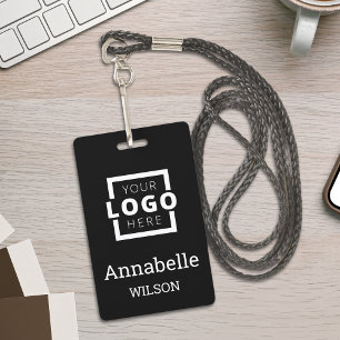 Custom Business Logo Basic Employee Name Black ID Badge