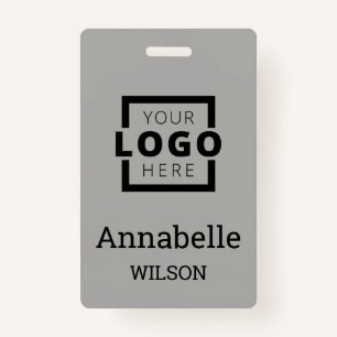 Custom Business Logo Basic Employee Name Grey ID Badge