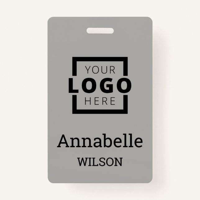 Custom Business Logo Basic Employee Name Grey ID Badge (Front)
