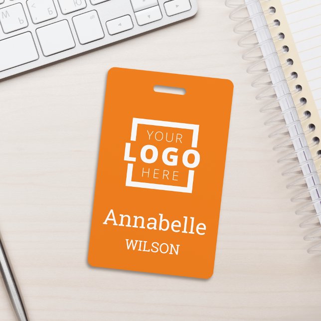Custom Business Logo Basic Employee Name Orange ID Badge (Creator Uploaded)