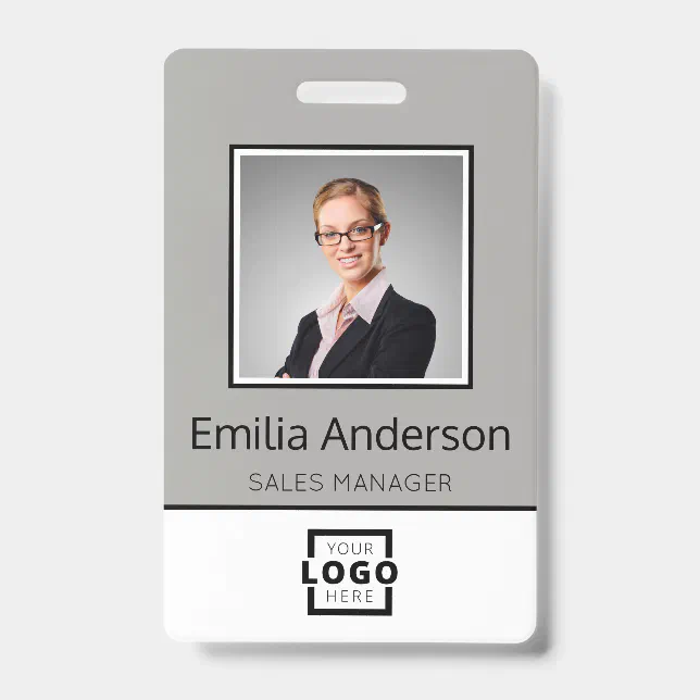 Custom Business Logo Basic Employee Name Photo ID Badge | Zazzle