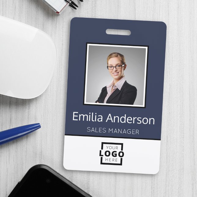 Custom Business Logo Basic Employee Name Photo ID Badge (Creator Uploaded)