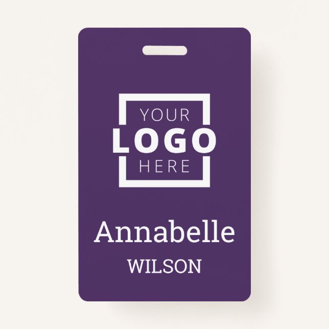 Custom Business Logo Basic Employee Name Purple ID Badge (Front)
