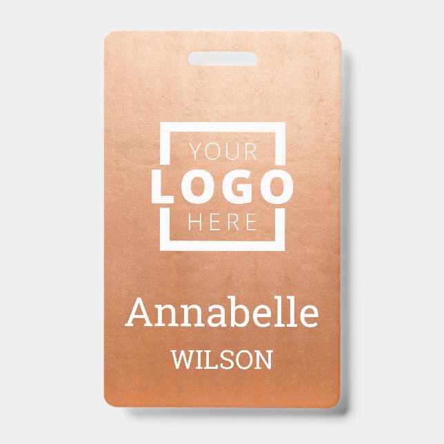 Custom Business Logo Basic Employee Name Rose Gold ID Badge (Front)
