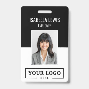 Custom Business Logo Basic Employee Photo Black ID Badge