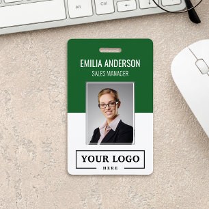 Custom Business Logo Basic Employee Photo Green ID Badge