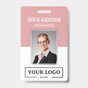 Custom Business Logo Basic Employee Photo Pink ID Badge