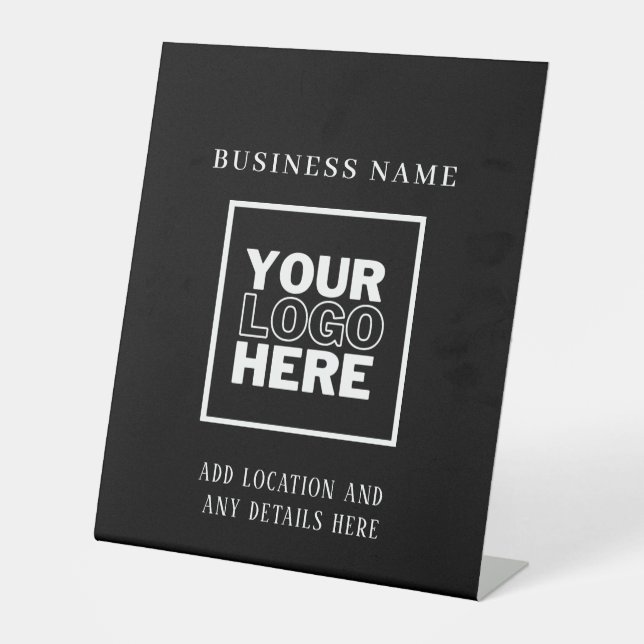 Custom Business Logo Black and White Branded Pedestal Sign (Front)