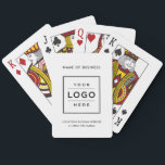 Custom Business Logo Black and White Branded Playing Cards<br><div class="desc">Custom branded playing card set features your logo design centred on the front and framed by custom text that can be personalised with the name of the business,  location,  slogan,  website,  or other info. White background and black text colours can be modified.</div>