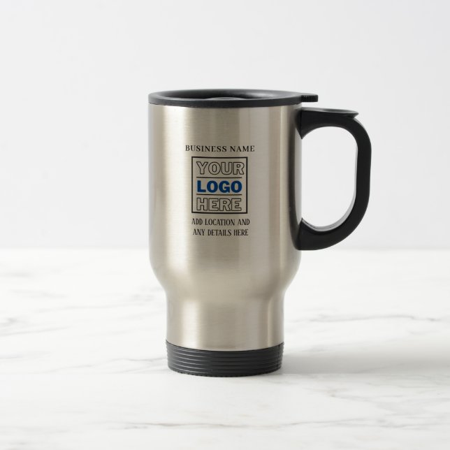 Custom Business Logo Black and White Branded Travel Mug (Right)