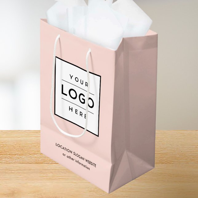 Custom Business Logo Blush Pink Branded Medium Gift Bag (Creator Uploaded)