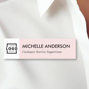 Custom Business Logo Blush Pink Employee Staff Name Tag