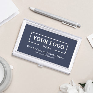 Custom Business Logo Branded Corporate Blue Business Card Holder
