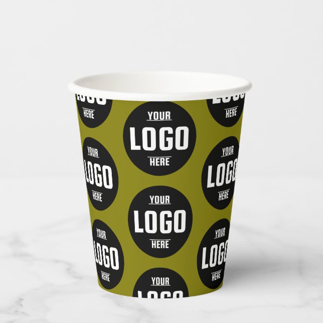 Custom Business Logo Branded Paper Cups – Green  (Front)