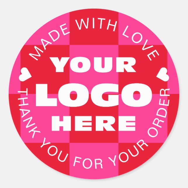 Custom Business Logo Branded Thank You Chequered Classic Round Sticker (Front)